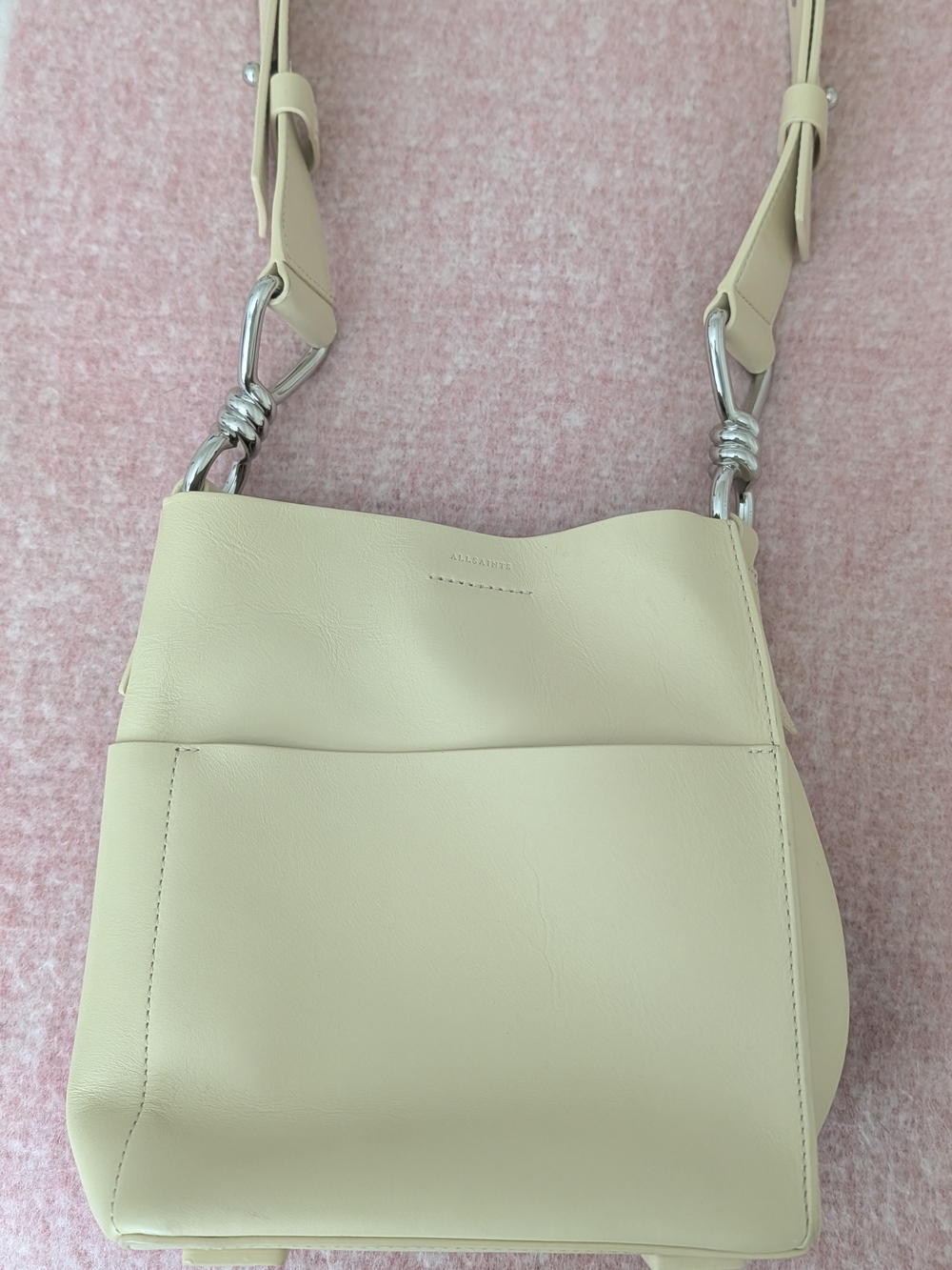 All Saints Pale Yellow Crossbody with Silver Hardware